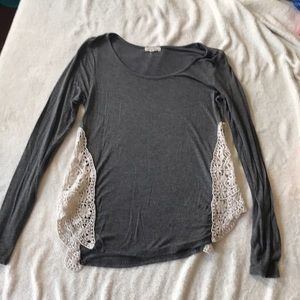 Grey long sleeve tee with lace on the side